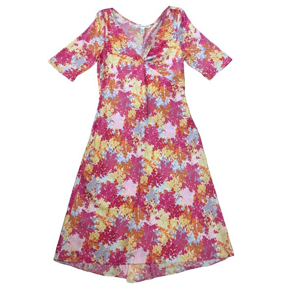274. DIANE VON FURSTENBERG Silk Bright Floral Midi Dress Sz 12 - Picture 1 of 4